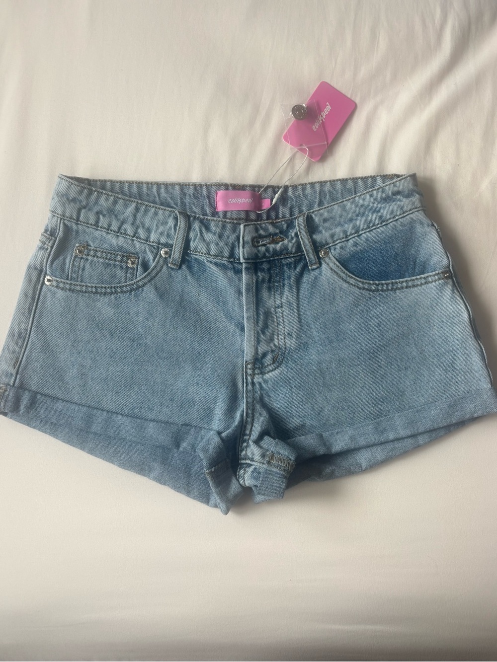 NWT Edikted Light Blue Denim Jean Shorts with Rolled Hem